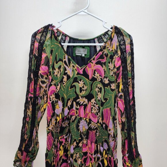By Anthropologie Mini Dress Sz XS Women’s Genevieve Multicolor Floral Lace Boho - Picture 2 of 10